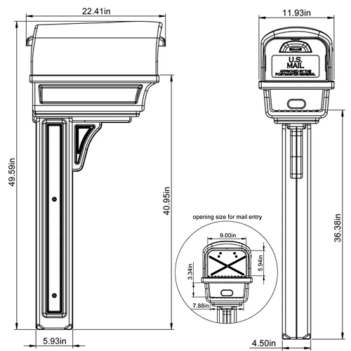 Amerikaanse brievenbus / US mailbox Gentry met paal (zwart, kunststof)